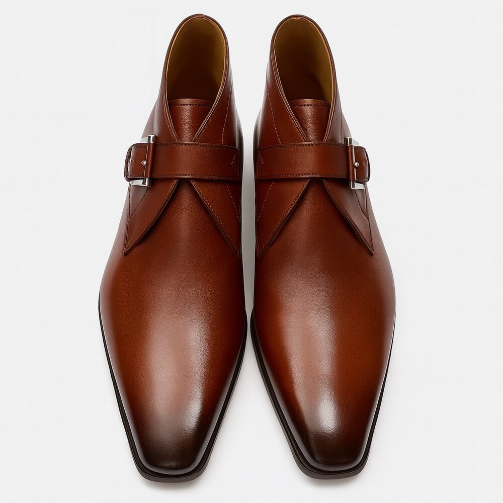 Magnanni Cognac/Brown Leather Ankle Single Monk Strap Dress Men Shoe 11M